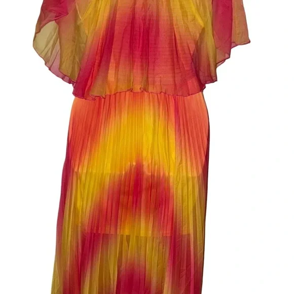 AKIRA Off-Shoulder Tie-Dye Flowy Maxi Dress in Pink & Yellow - Picture 6 of 6